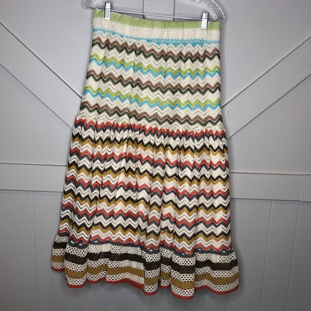 Anthropology Lapis Maxi Knit Skirt Lined Multicolor Chevron Boho Crochet Aztec